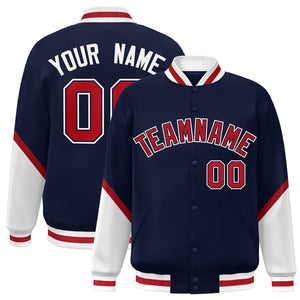 Custom Navy White Varsity Full-Snap Color Block Letterman Baseball Jacket