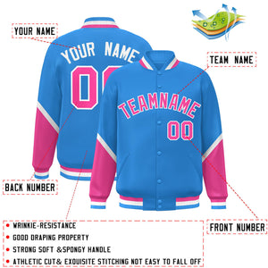 Custom Powder Blue Pink Varsity Full-Snap Color Block Letterman Baseball Jacket