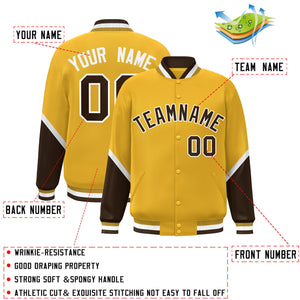 Custom Gold Brown Varsity Full-Snap Color Block Letterman Baseball Jacket