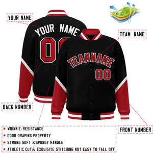 Custom Black Red Varsity Full-Snap Color Block Letterman Baseball Jacket