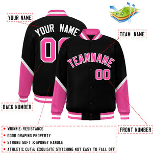 Custom Black Pink Varsity Full-Snap Color Block Letterman Baseball Jacket