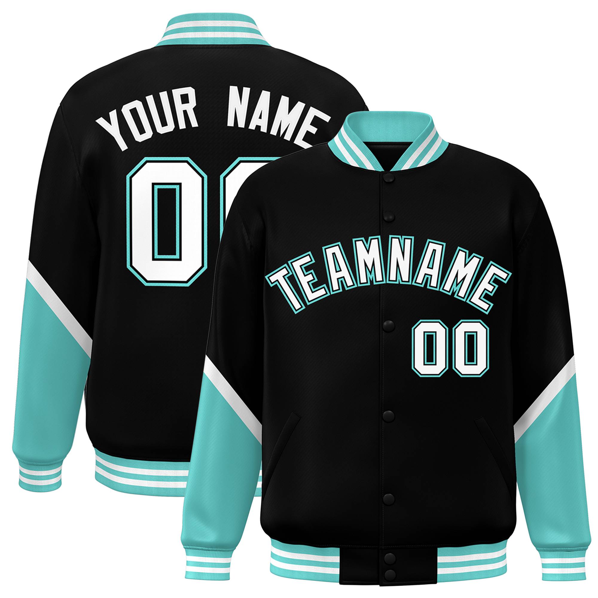 Custom Black Bright Green Varsity Full-Snap Color Block Letterman Baseball Jacket