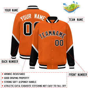 Custom Orange Black Varsity Full-Snap Color Block Letterman Baseball Jacket