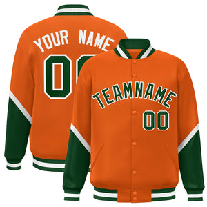 Custom Orange Green Varsity Full-Snap Color Block Letterman Baseball Jacket