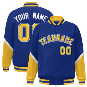 Custom Royal Gold Varsity Full-Snap Color Block Letterman Baseball Jacket