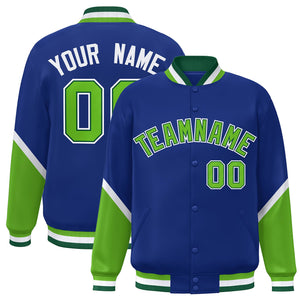 Custom Royal Green Varsity Full-Snap Color Block Letterman Baseball Jacket