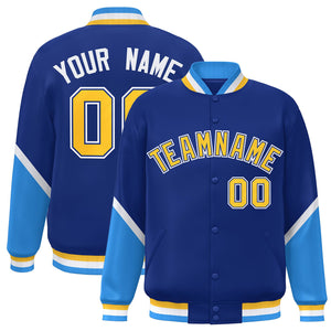 Custom Royal Powder Blue Varsity Full-Snap Color Block Letterman Baseball Jacket