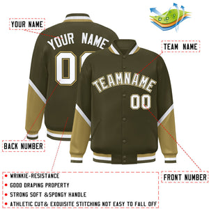 Custom Olive Desert Yellow Varsity Full-Snap Color Block Letterman Baseball Jacket