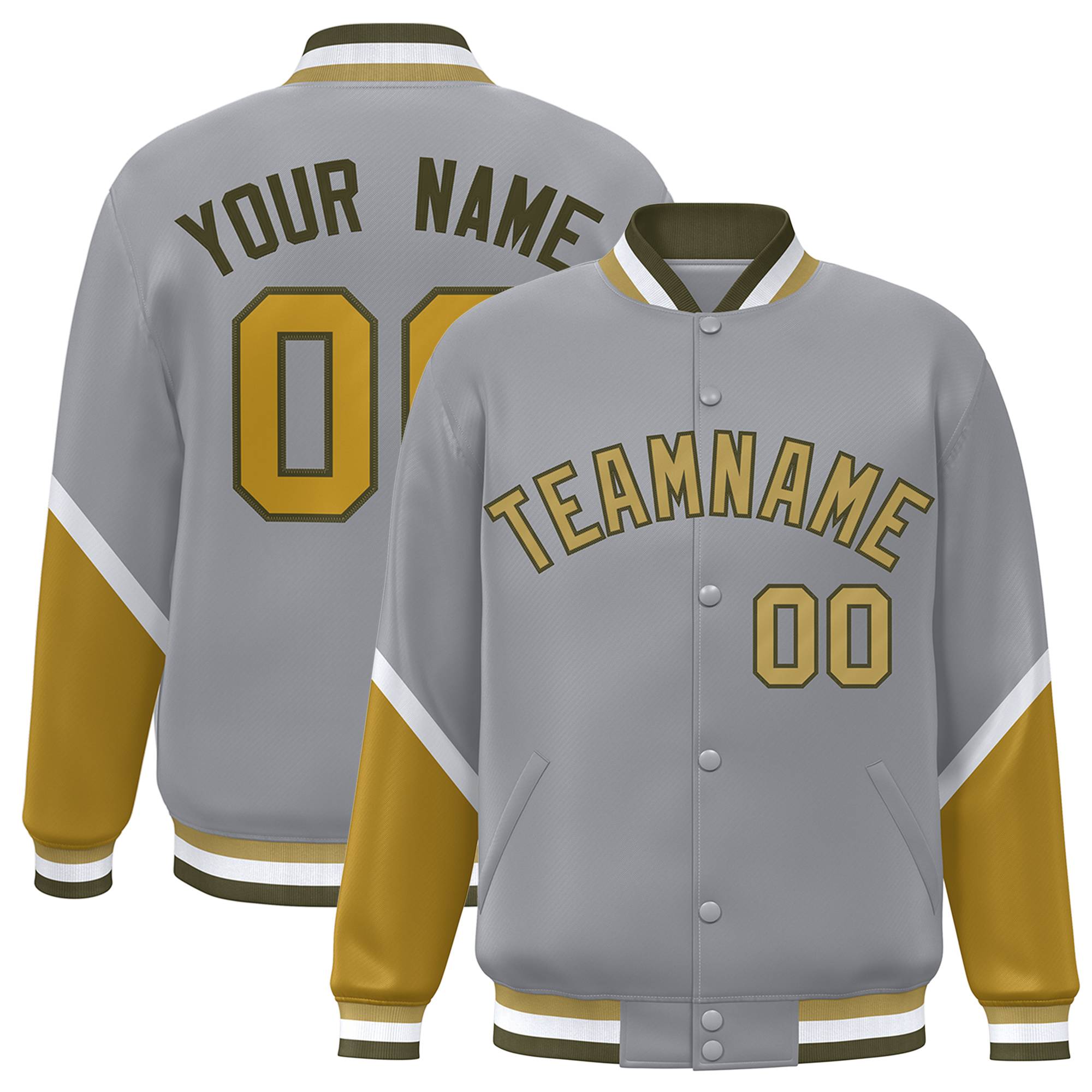 Custom Gray Desert Yellow Varsity Full-Snap Color Block Letterman Baseball Jacket