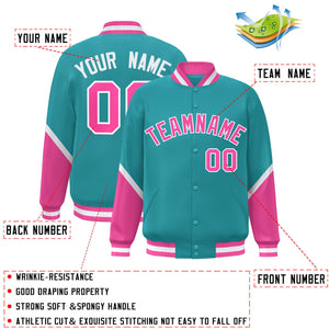 Custom Aqua Pink Varsity Full-Snap Color Block Letterman Baseball Jacket