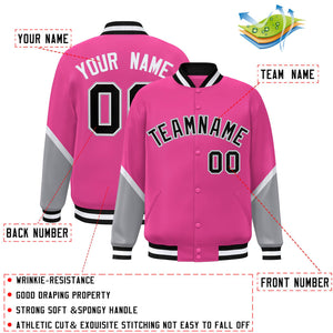 Custom Pink Gray Varsity Full-Snap Color Block Letterman Baseball Jacket