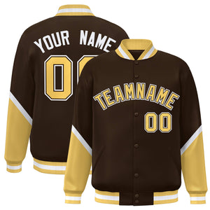 Custom Brown Khaki Varsity Full-Snap Color Block Letterman Baseball Jacket