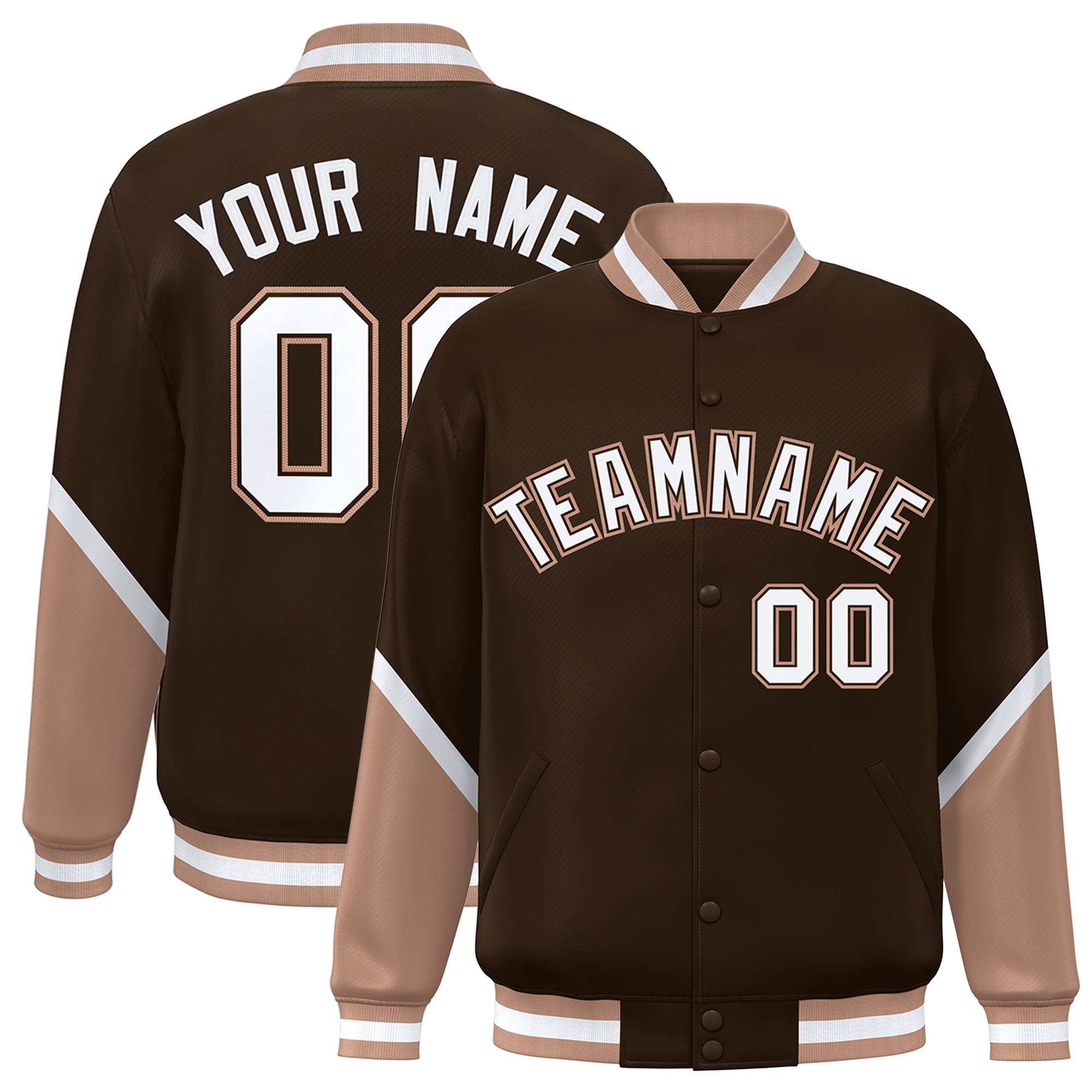 Custom Brown Tea Brown Varsity Full-Snap Color Block Letterman Baseball Jacket