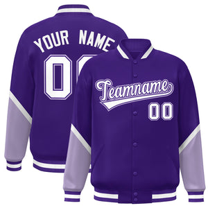 Custom Purple Light Purple Varsity Full-Snap Color Block Letterman Baseball Jacket