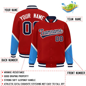 Custom Red Powder Blue Varsity Full-Snap Color Block Letterman Baseball Jacket