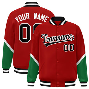 Custom Red Kelly Green Varsity Full-Snap Color Block Letterman Baseball Jacket