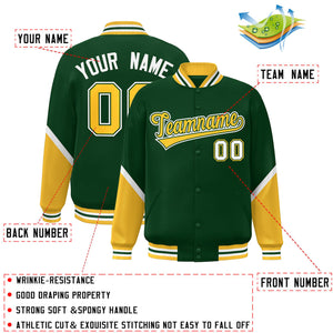 Custom Green Gold Varsity Full-Snap Color Block Letterman Baseball Jacket