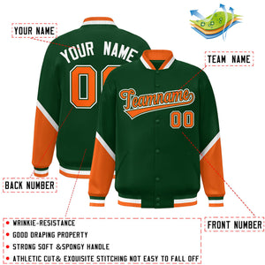 Custom Green Orange Varsity Full-Snap Color Block Letterman Baseball Jacket