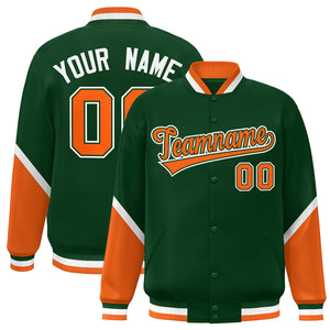 Custom Green Orange Varsity Full-Snap Color Block Letterman Baseball Jacket