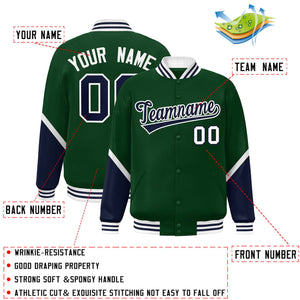 Custom Green Navy Varsity Full-Snap Color Block Letterman Baseball Jacket