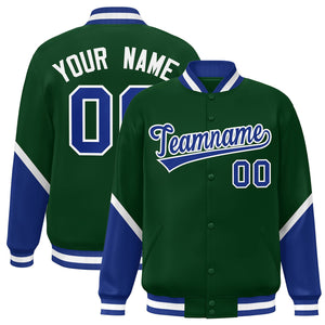 Custom Green Royal Varsity Full-Snap Color Block Letterman Baseball Jacket