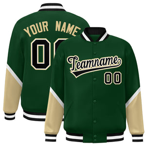 Custom Green Khaki Varsity Full-Snap Color Block Letterman Baseball Jacket