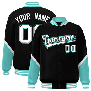 Custom Black Bright Green Varsity Full-Snap Color Block Letterman Baseball Jacket