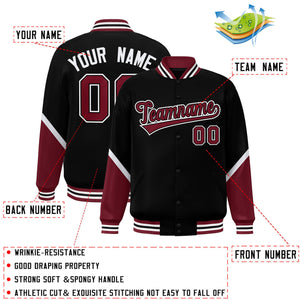 Custom Black Crimson Varsity Full-Snap Color Block Letterman Baseball Jacket