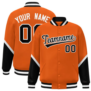 Custom Orange Black Varsity Full-Snap Color Block Letterman Baseball Jacket