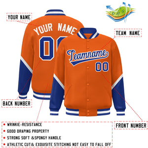 Custom Orange Royal Varsity Full-Snap Color Block Letterman Baseball Jacket