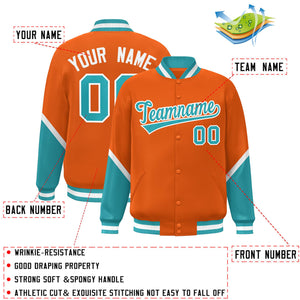 Custom Orange Aqua Varsity Full-Snap Color Block Letterman Baseball Jacket