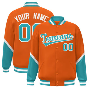 Custom Orange Aqua Varsity Full-Snap Color Block Letterman Baseball Jacket