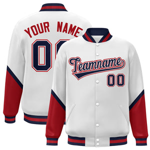 Custom White Red Varsity Full-Snap Color Block Letterman Baseball Jacket