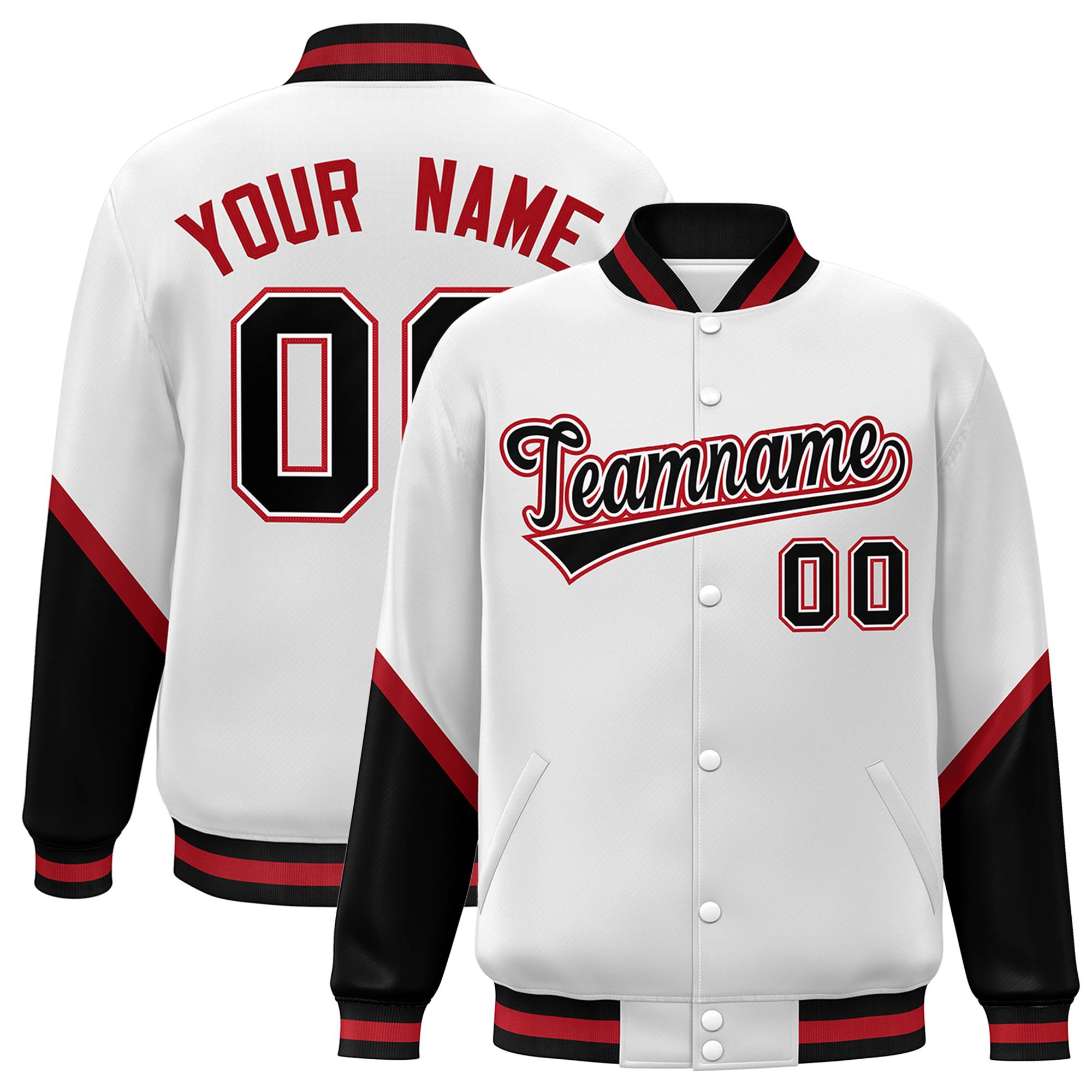 Custom White Black Varsity Full-Snap Color Block Letterman Baseball Jacket