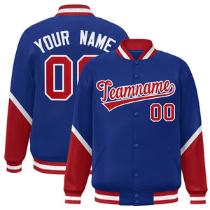 Custom Royal Red Varsity Full-Snap Color Block Letterman Baseball Jacket