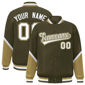 Custom Olive Desert Yellow Varsity Full-Snap Color Block Letterman Baseball Jacket