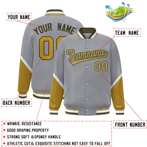 Custom Gray Desert Yellow Varsity Full-Snap Color Block Letterman Baseball Jacket