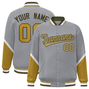 Custom Gray Desert Yellow Varsity Full-Snap Color Block Letterman Baseball Jacket