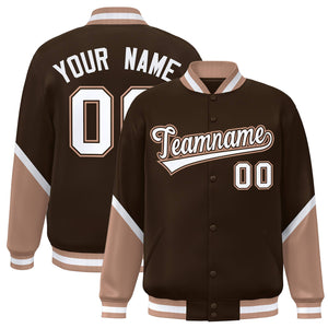 Custom Brown Tea Brown Varsity Full-Snap Color Block Letterman Baseball Jacket