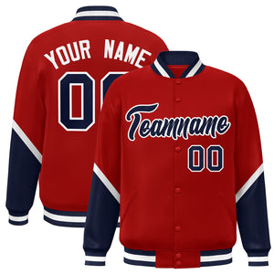 Custom Red Navy Varsity Full-Snap Color Block Letterman Baseball Jacket