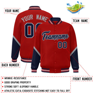 Custom Red Navy Varsity Full-Snap Color Block Letterman Baseball Jacket