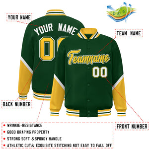 Custom Green Gold Varsity Full-Snap Color Block Letterman Baseball Jacket