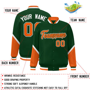 Custom Green Orange Varsity Full-Snap Color Block Letterman Baseball Jacket