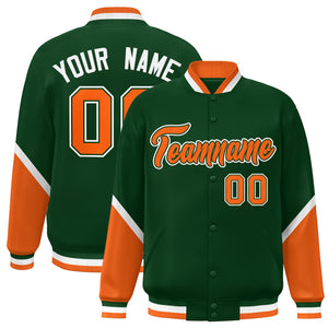 Custom Green Orange Varsity Full-Snap Color Block Letterman Baseball Jacket