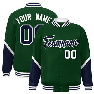 Custom Green Navy Varsity Full-Snap Color Block Letterman Baseball Jacket