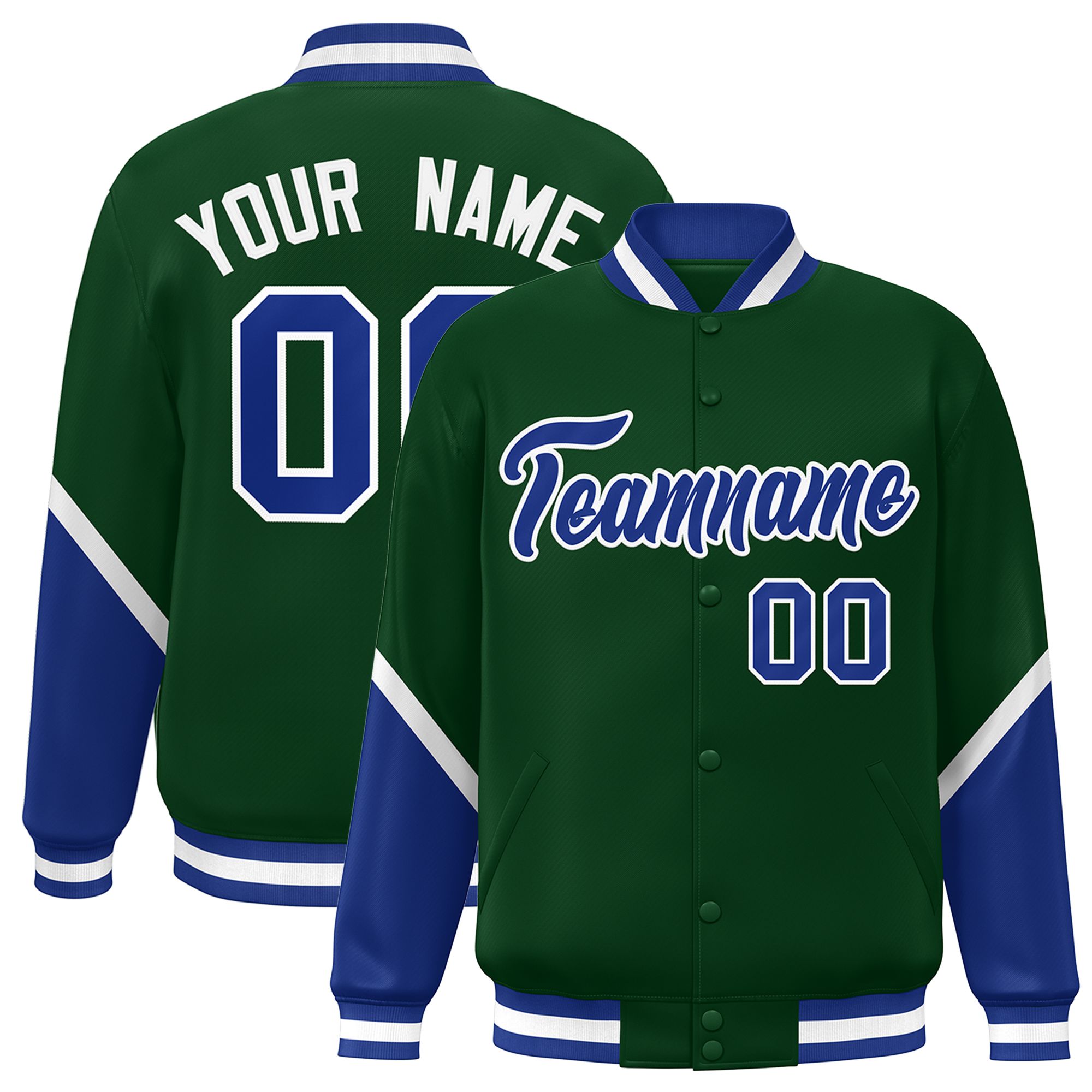 Custom Green Royal Varsity Full-Snap Color Block Letterman Baseball Jacket