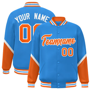 Custom Powder Blue Orange Varsity Full-Snap Color Block Letterman Baseball Jacket