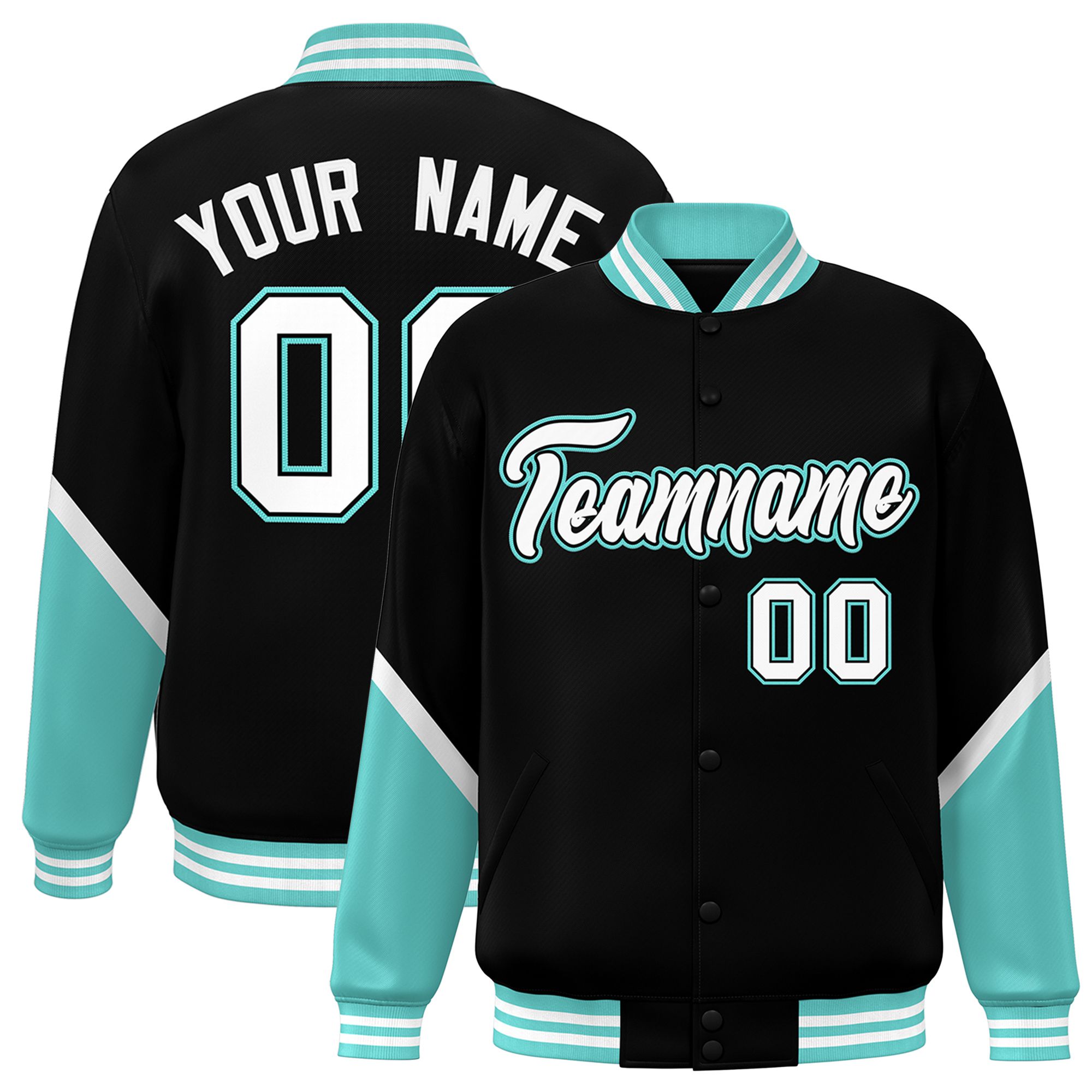 Custom Black Bright Green Varsity Full-Snap Color Block Letterman Baseball Jacket