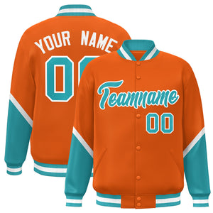 Custom Orange Aqua Varsity Full-Snap Color Block Letterman Baseball Jacket