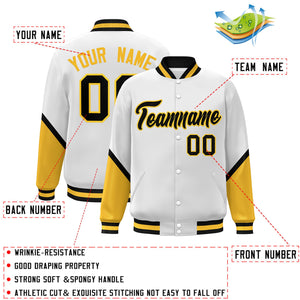 Custom White Gold Varsity Full-Snap Color Block Letterman Baseball Jacket